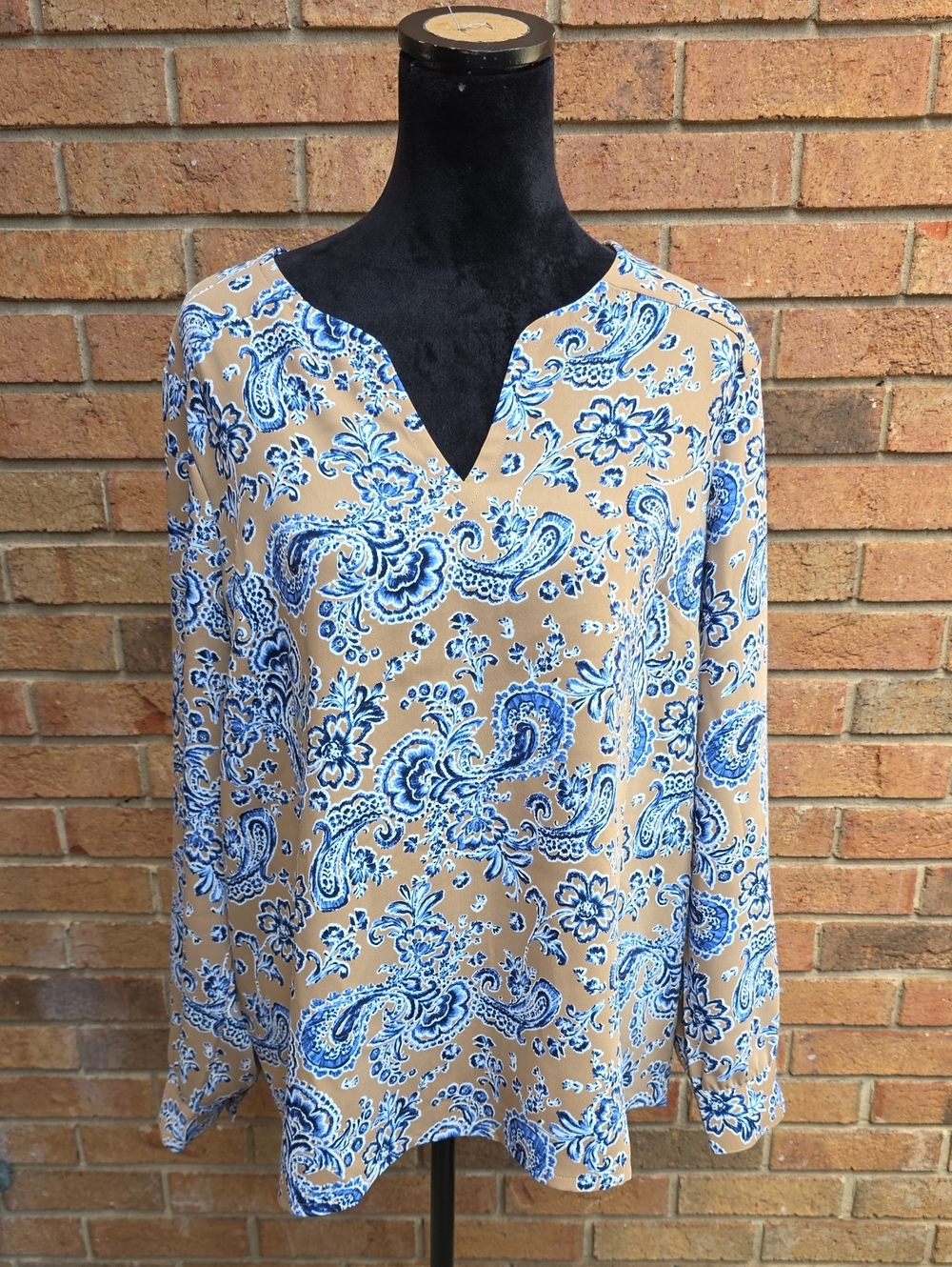 J. Jill Tan Tunic with Blue Paisley Print